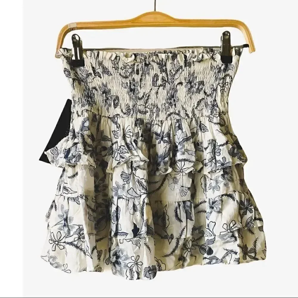 Olivaceous Floral Paisley Smocked Ruffled Tiered Womens Skirt SZ S